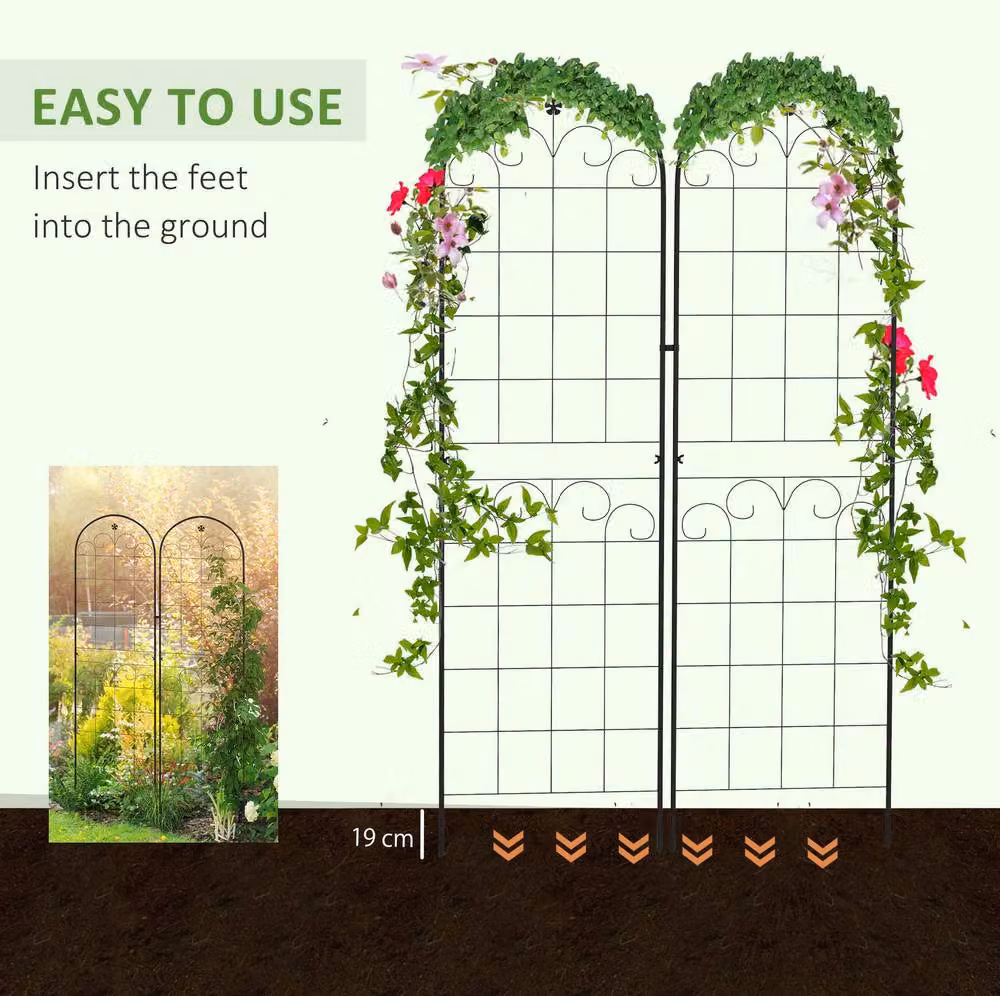 STILVORA Set of 2 Black Powder-Coated Steel Garden Trellis Support Panels, H 180 cm x W 50 cm – 3