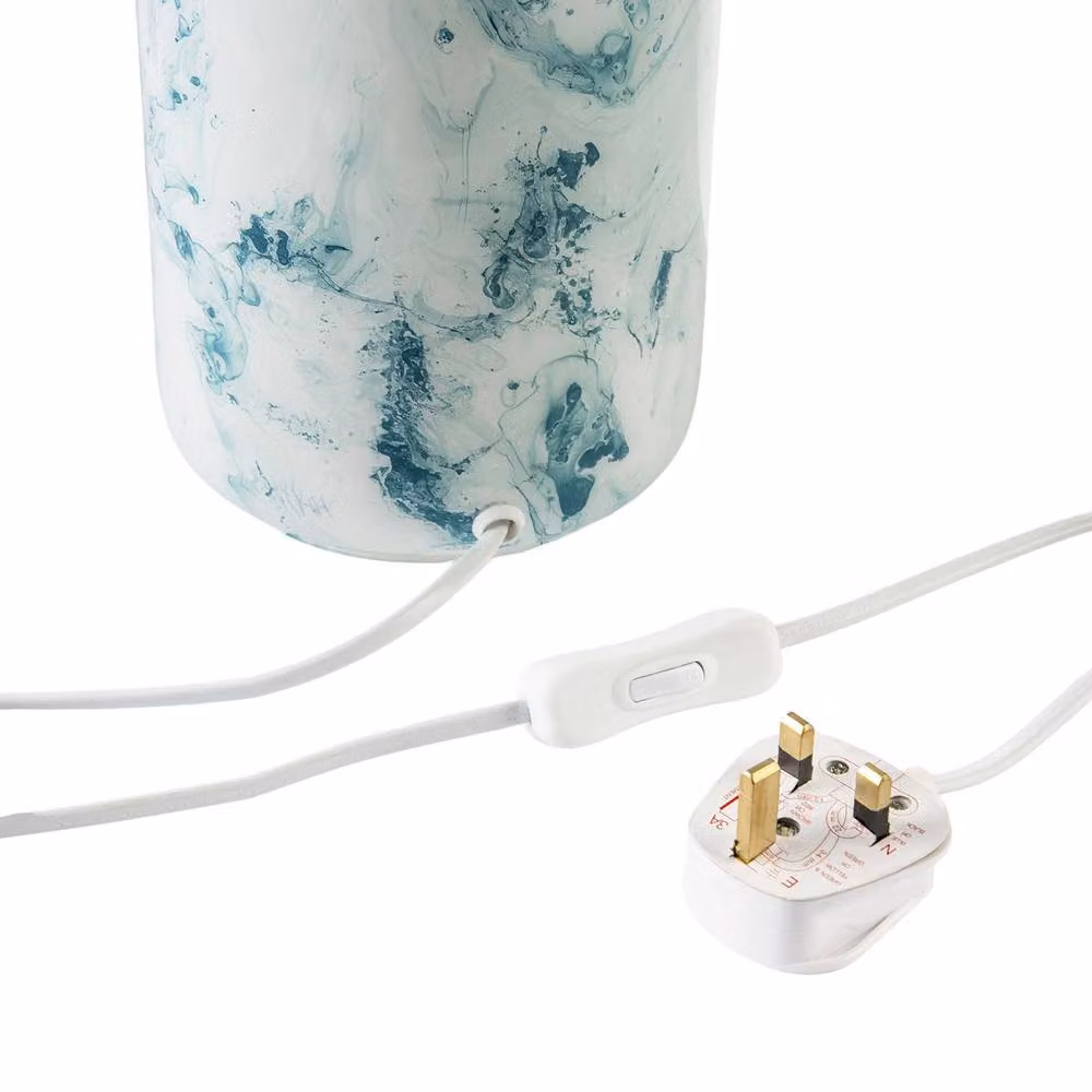 Happy Homewares Modern Marble Drip Snowflake Glass Table Lamp with Linen Shade in Petrol Blue, H 46 cm x W 30 cm x D 30 cm – 2