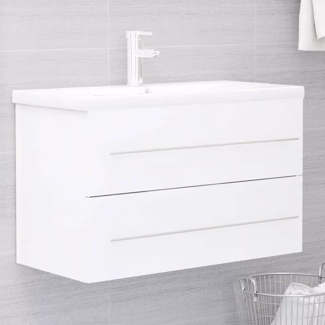 Berkfield Home White Sink Cabinet W: 80 cm, D: 38.5 cm, H: 48 cm