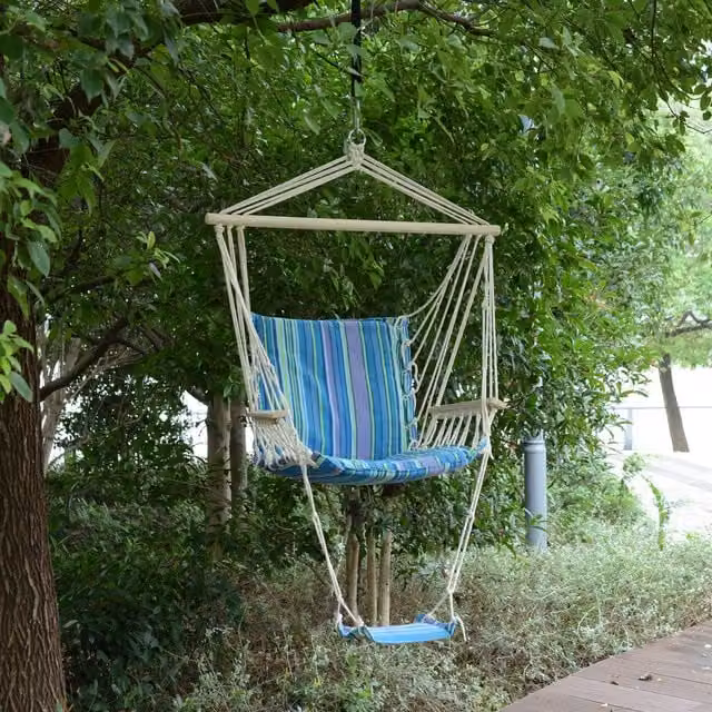 Outsunny Blue Boho Wooden Egg Swing Chair for Adults