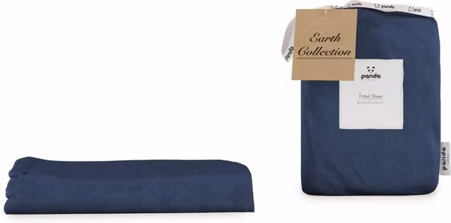 Panda London Navy Blue Bamboo and French Linen Fitted Sheet, Super King, 200 x 200 cm