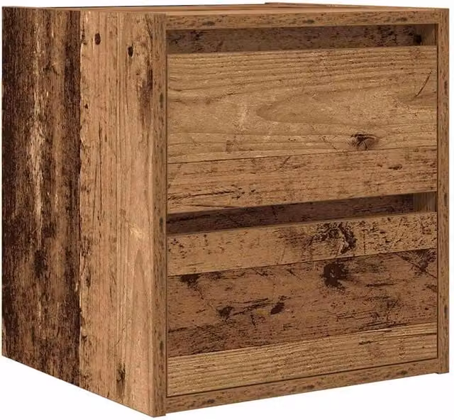 Berkfield Home Wall-mounted Bedside Cabinet in Brown Rustic Old Wood, W/D/H: 38 x 34 x 40 cm