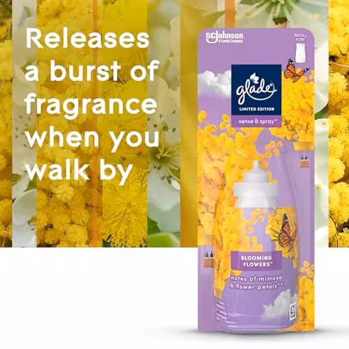 Glade Sense and Spray Air Freshener Refill, Blooming Flowers Automatic Room Spray and Odour Eliminator, Duo Pack (2 x 18ml) – 2