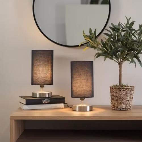 ValueLights Cylinder Touch Dimmable Table Lamp with Blue Fabric Shade in Chrome – 2