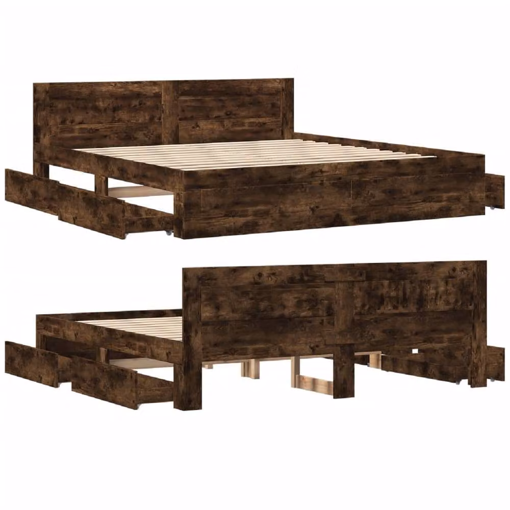 Berkfield Home Wax Brown Solid Wood Bed Frame with Headboard and Drawers, W/D/H: 120 x 190 cm – 2