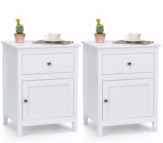 Costway 2 Pack Modern White Wood Accent Tables and Nightstands