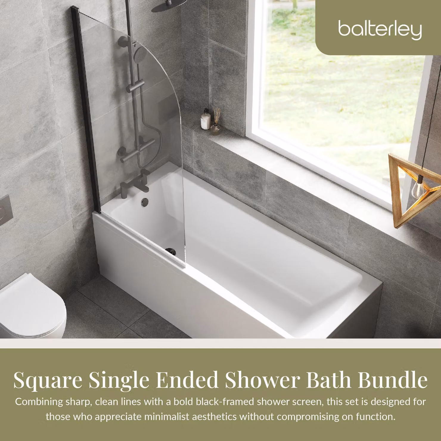 Balterley Square Single Ended Rectangular Bath with Apron and Black Round Corner Screen, White, W/D/H: 170 x 70 x 40 cm – 2