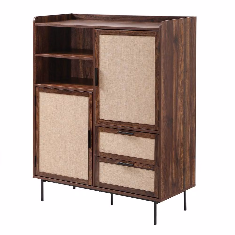 CALICOSY JETSON Highboard with 2 Doors, 2 Drawers and Fabric Fronts in Dark Brown – 4