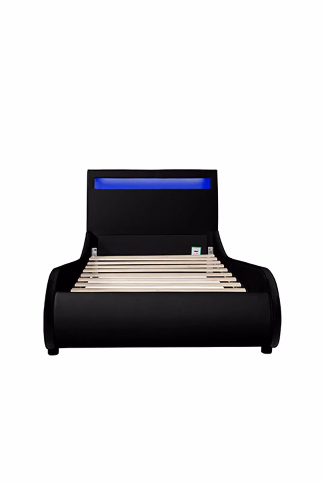 SlumberWorx Orion LED Gaming Style Faux Leather Bed Frame with Lift Up Base and USB Charging Port, Black, W: 140 cm, D: 200 cm, H: 146.5 cm – 1