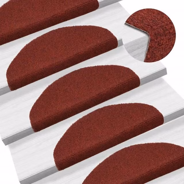 Berkfield Home Self-adhesive Needle Punch Stair Mats, Red, 5 Pieces, W/D/H: 65 x 21 x 4 cm