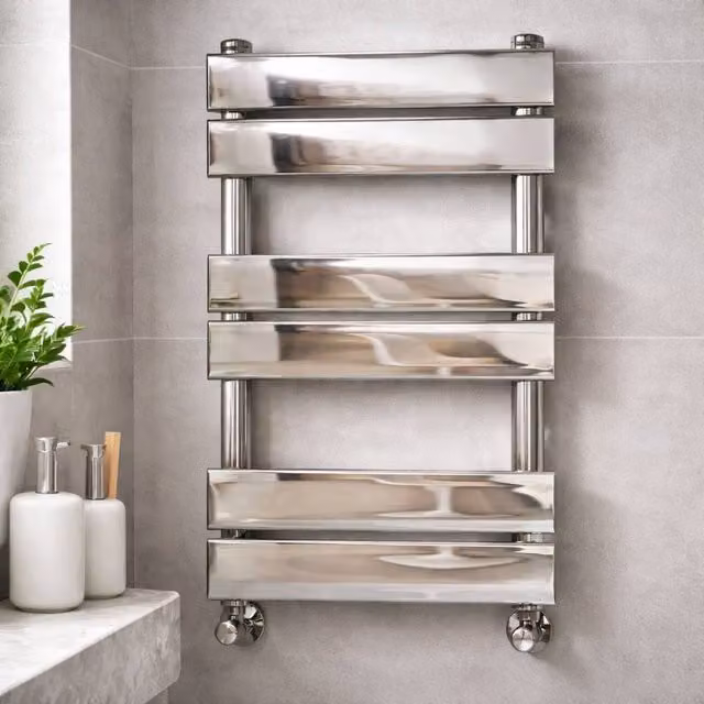 Bathroom Kingdom Queenstown Chrome Designer Flat Panel Heated Towel Rail, Silver, W: 45 cm, H: 80 cm