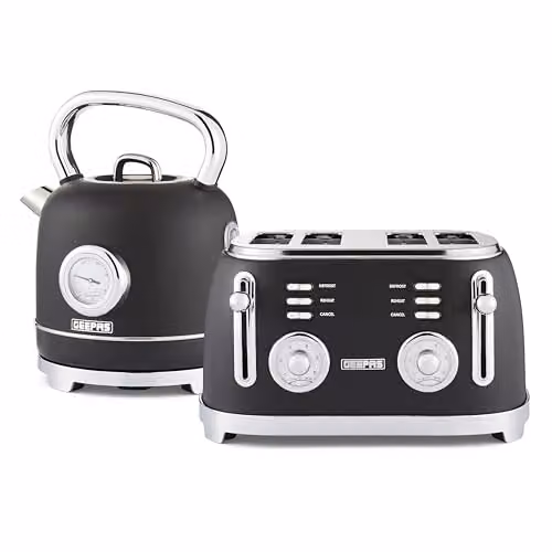 Geepas Retrovive 1.8L Electric Kettle and 4 Slice Bread Toaster Kitchen Combo Set, Black Stainless Steel – 3