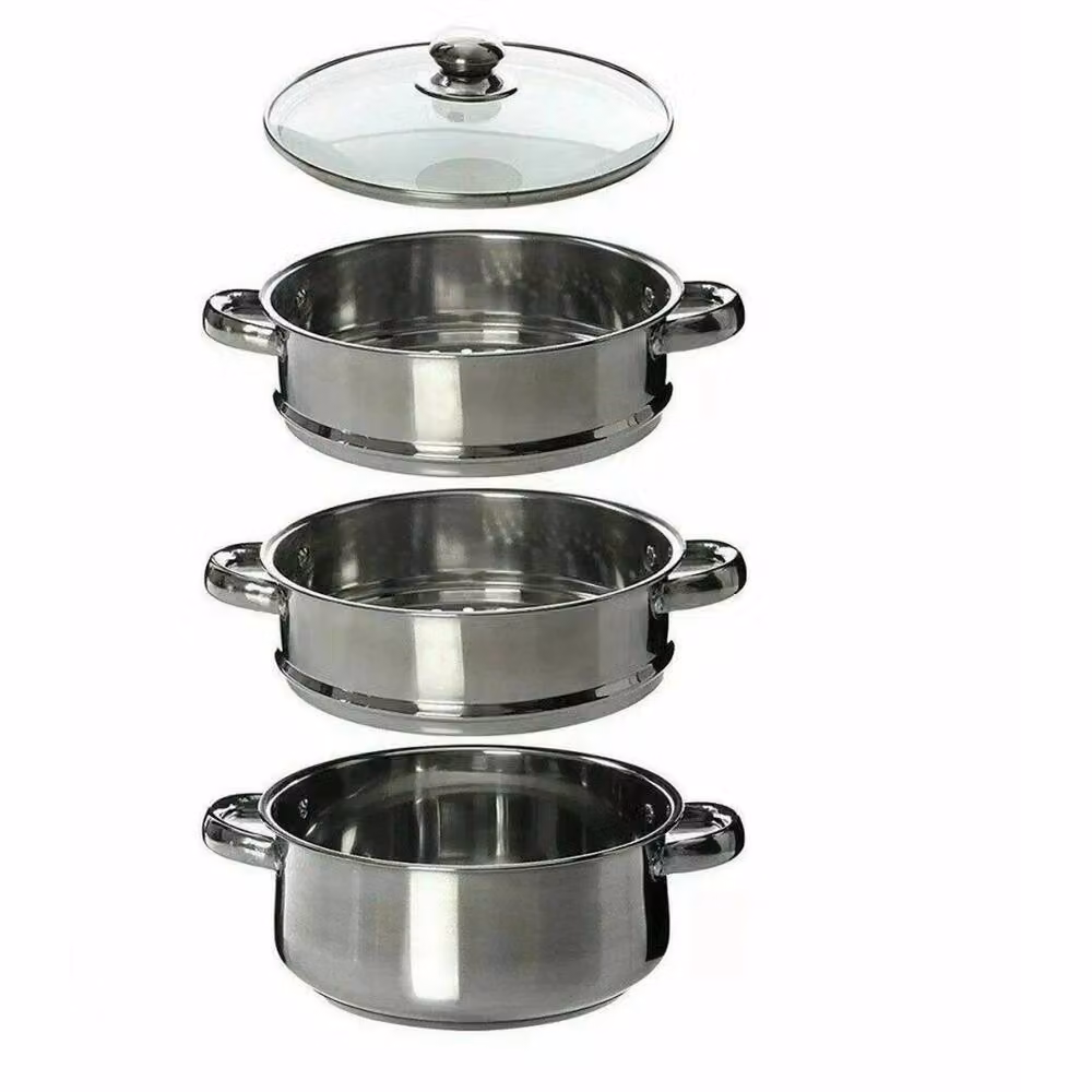 FORGEVIO 3 Tier Stainless Steel Steam Cooker Steamer Pot with Glass Lid, Silver – 2