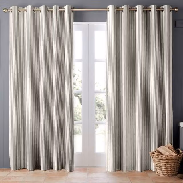 Emily Bond Oscar Stripe Made to Measure Blackout Eyelet Curtain Panel in Grey Smoke