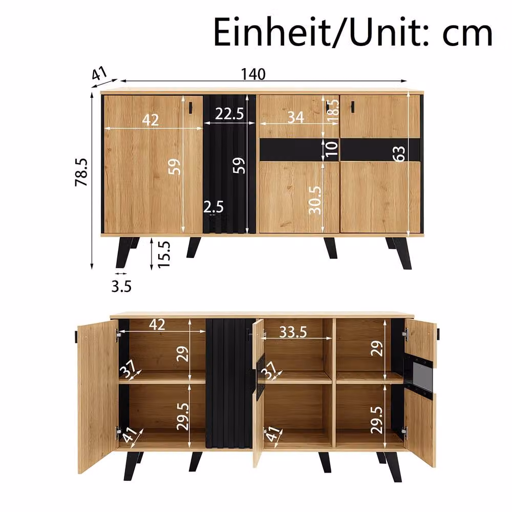 STILVORA Modern Sideboard with Integrated LED Lighting in Black and Brown Wood – 2