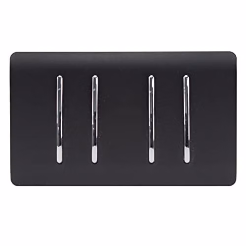 Trendi 4 Gang 10 Amp Rocker Light Switch, Matt Black