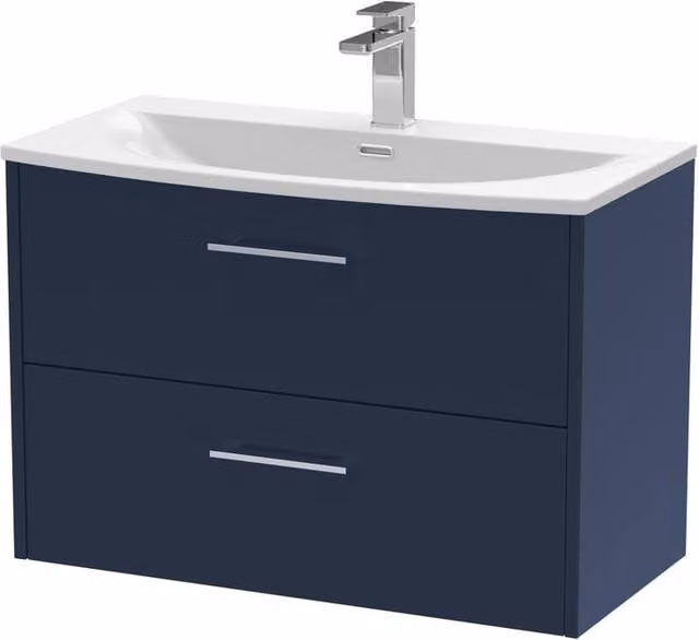Balterley Winshill 2 Drawer Wall Hung Vanity Basin Unit, Blue, W: 80 cm, D: 39 cm