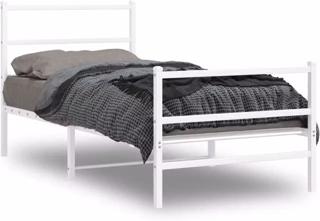 Berkfield Home Metal Bed Frame with Footboard, White, W/D/H: 90 x 190 cm
