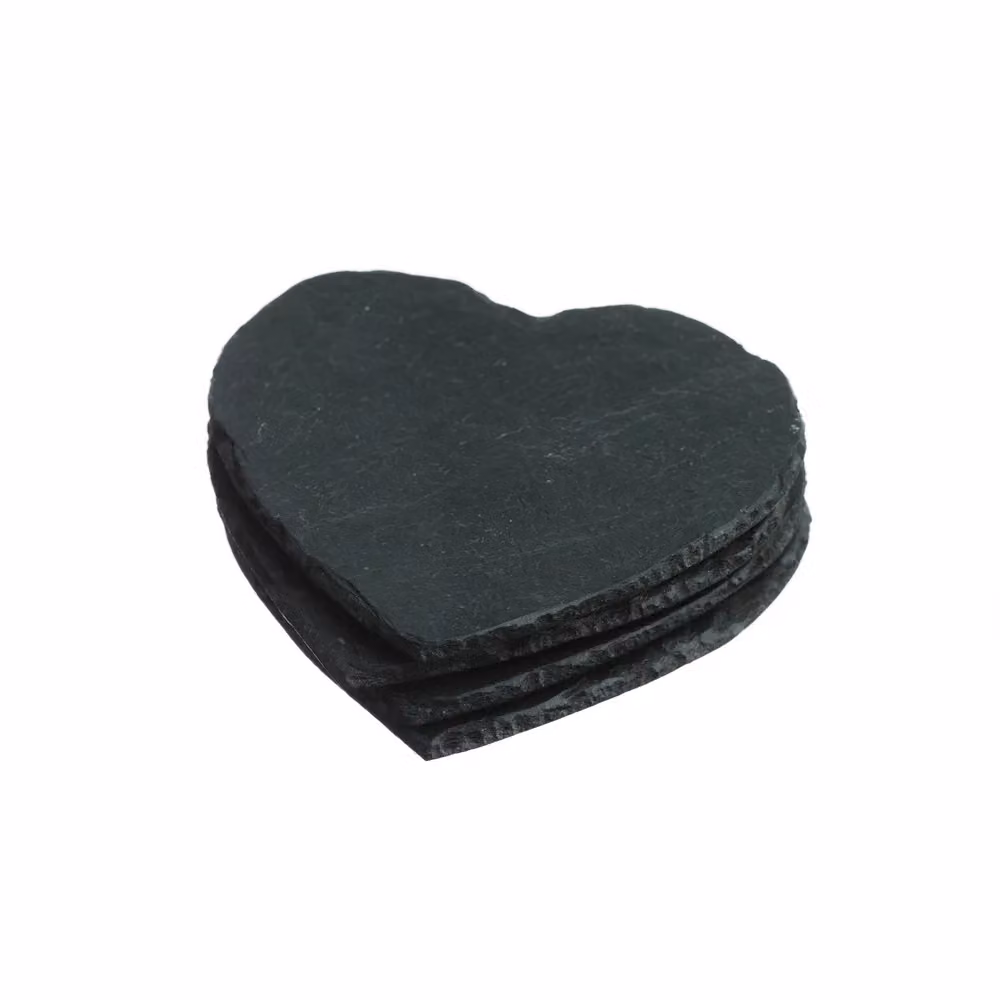 Selbrae House Heart Slate Coasters, Set of 4, Black/Grey – 3