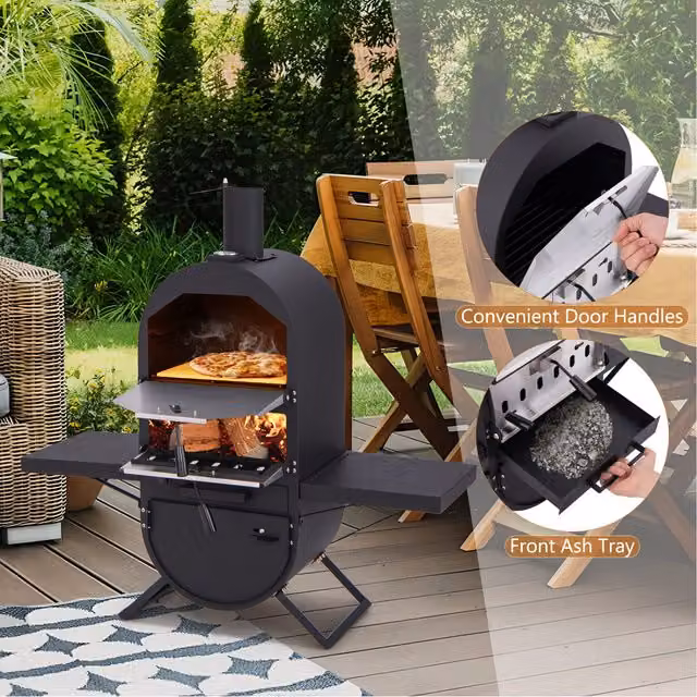 Costway Charcoal Fired Pizza Oven with Thermometer in Black