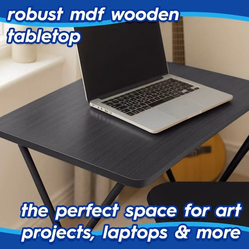 NESTLUNE Modern Black Wooden Folding Desk and Chair Set – 2