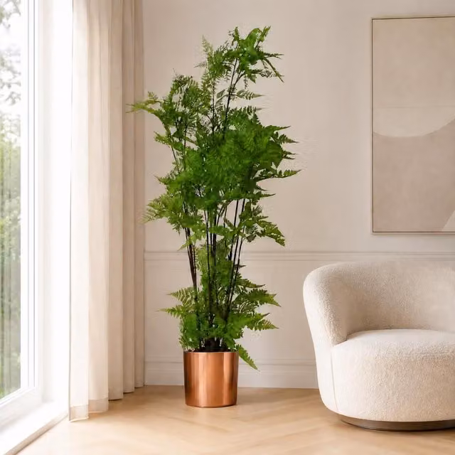 Leaf Design UK Extra Large Artificial Fern Foliage Plant with Copper Metal Planter, Green, H 150 cm – 2