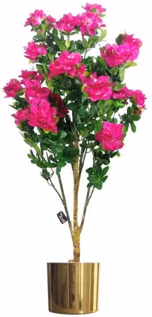 Leaf Design UK 100cm Artificial Pink Azalea Potted Plant with Gold Planter