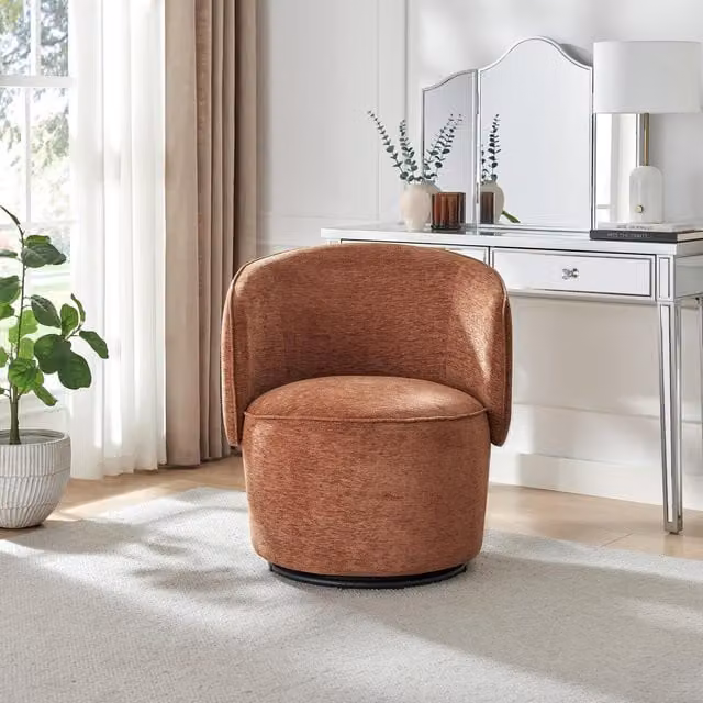 FurnitureboxUK Liode Orange Fabric Round Swivel Accent Chair