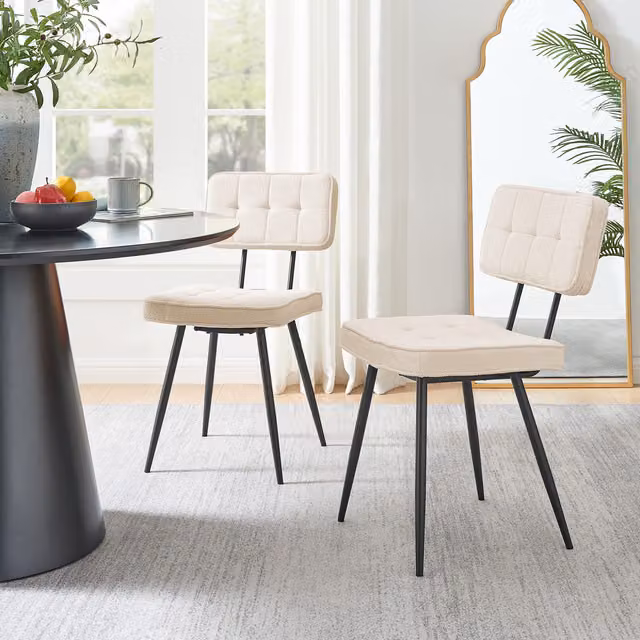 FurnitureboxUK Set of 2 Braxton Mid-Century Dining Chairs in Cream Boucle Fabric with Black Metal Legs