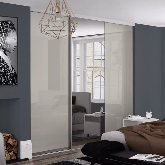 Spacepro Contour Sliding Door Kit with Silver Frame and Arctic White Glass and Mirror