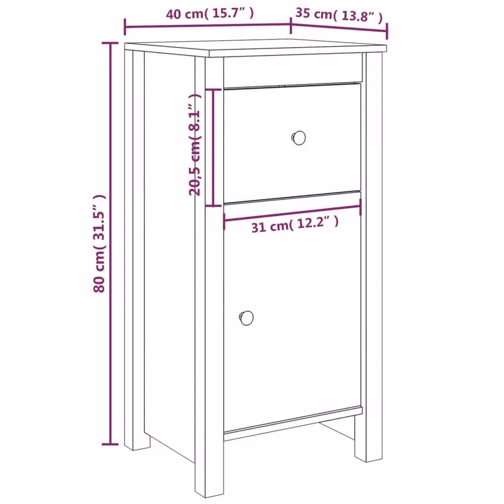 Berkfield Home Set of 2 Black Solid Pine Wood Sideboards, W/D/H: 40 x 35 x 80 cm – 7