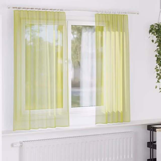 Berkfield Home Apple Green Voile Fabric Panel Curtains with Rod Pockets, 2 Pack