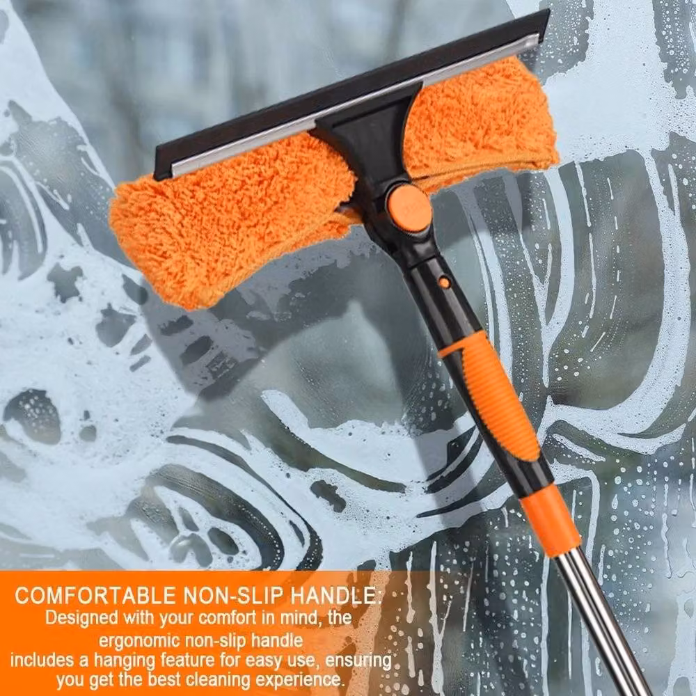 NESTLUNE Orange Window Cleaner Extension Brush Kit with Squeegee and Scraper – 4