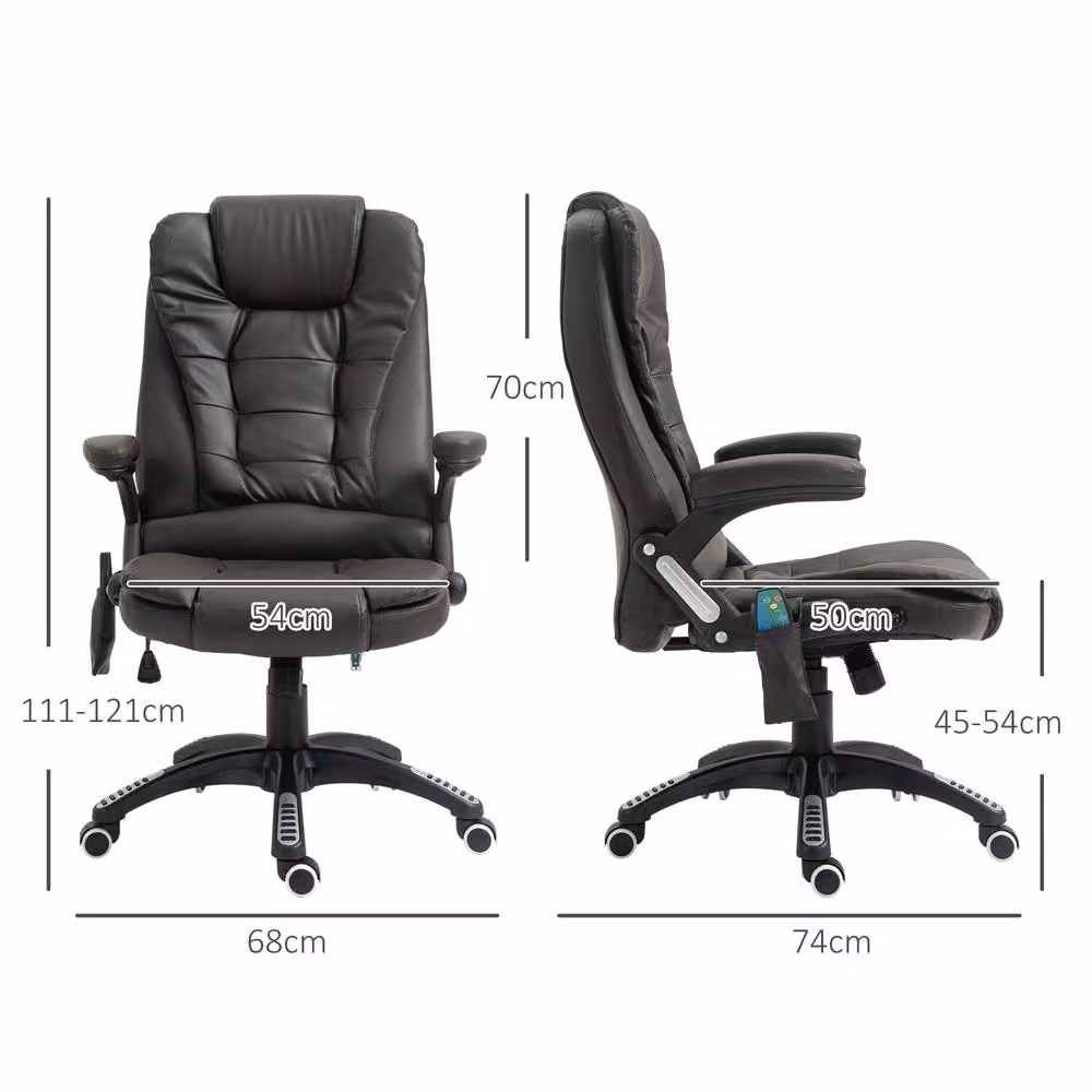 Rolipo Heated 6-Point Massage Executive Office Chair in Brown PU Leather – 4