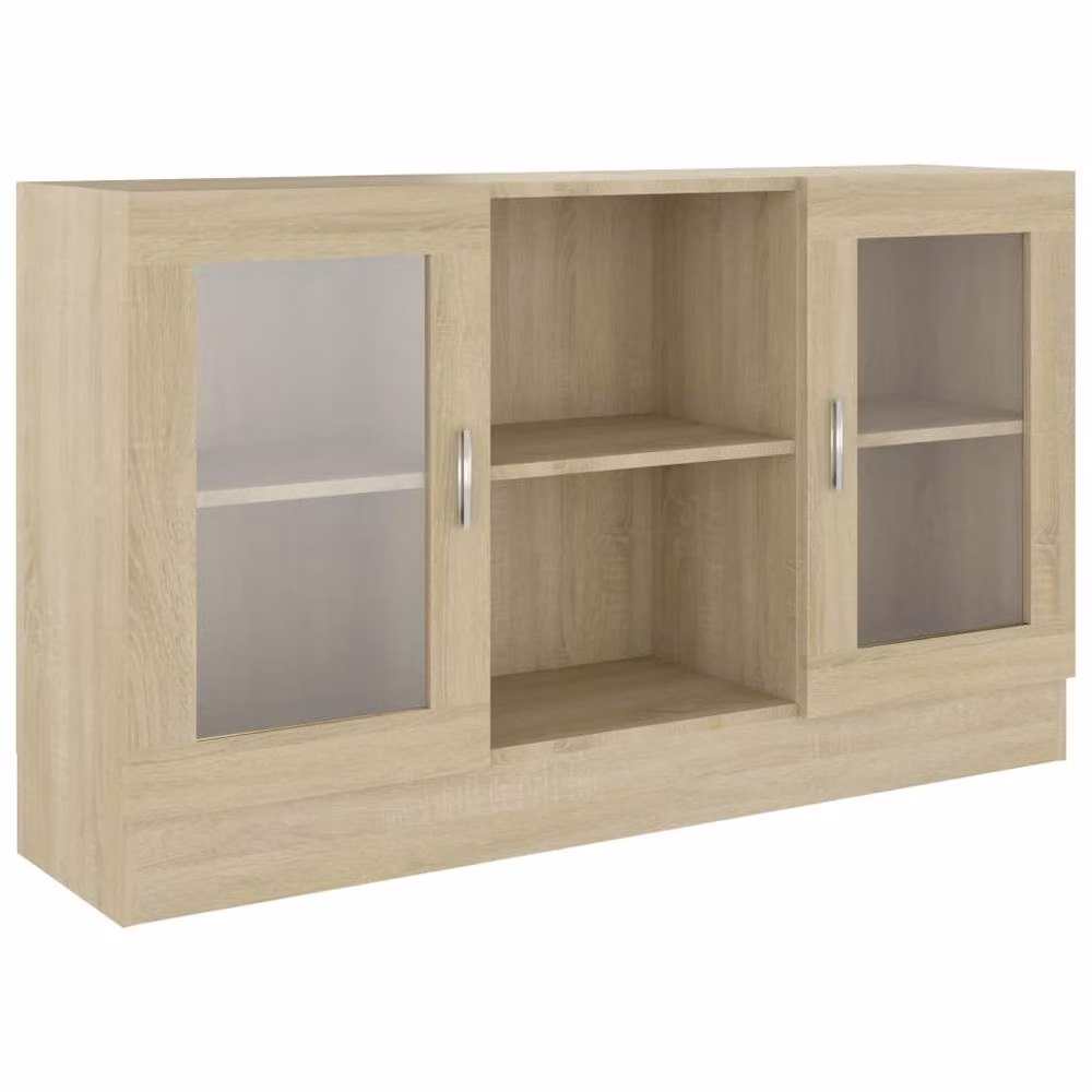 Berkfield Home Vitrine Cabinet in Sonoma Oak and Light Beige with Glass Doors, W/D/H: 120 x 30.5 x 70 cm – 2