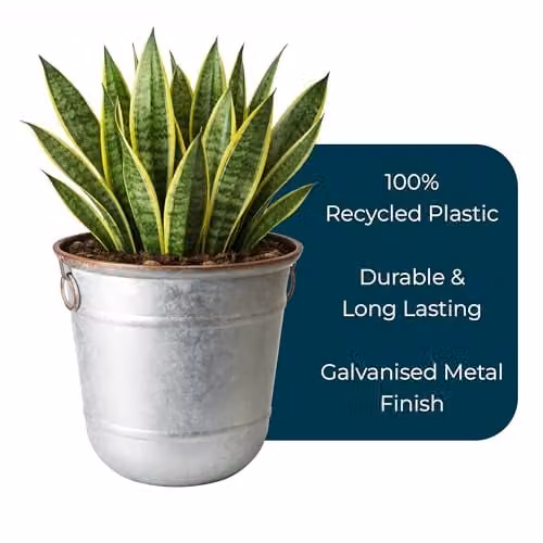 Jack Stonehouse JSH Silver Galvanised Steel and Copper Rim Effect 32L Bucket Planter made from Recycled Plastic – 3
