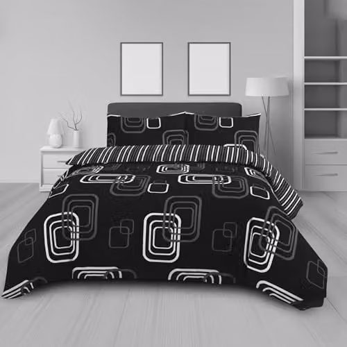 Home Sweet Home UK MonoGrid Graphic Design King Size Duvet Cover and Pillowcase Set in Black, Polycotton Bed Linen, W/D/H: 240 x 220 cm and 74 x 48 cm – 3