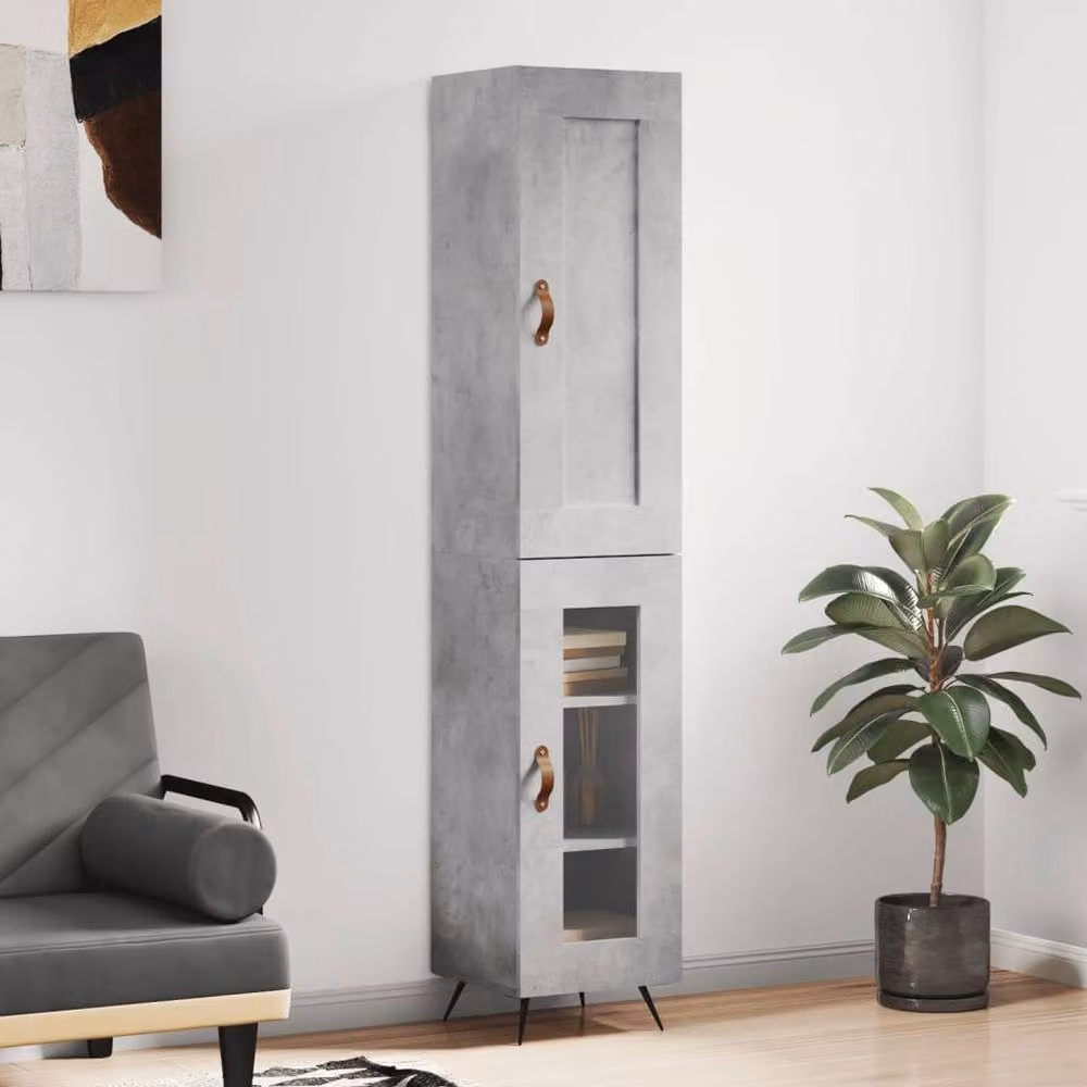Berkfield Home Highboard in Concrete Grey with Glass Doors, H 180 x W 34.5 x D 34 cm – 2