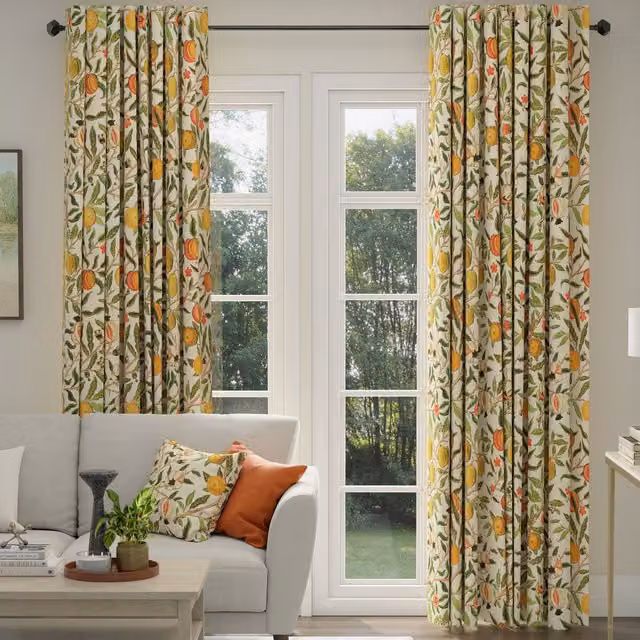 Ante Decor Made To Measure Cotton Eyelet Curtains with Orange Fruit and Floral Print