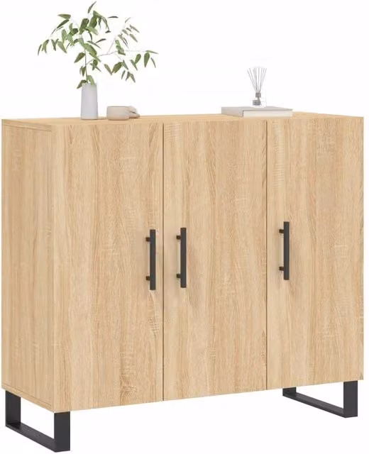 Berkfield Home Sonoma Oak Sideboard in Brown, W/D/H: 90 x 34 x 80 cm