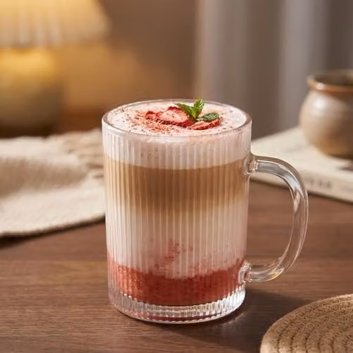 Eden & Willow Set of 6 Tall Ribbed Glass Coffee Mugs, 350ml, Clear – 2