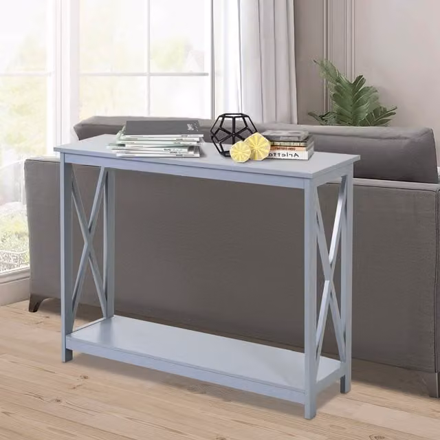 HOMCOM Grey Modern Console Table with Shelf for Living Room and Hallway