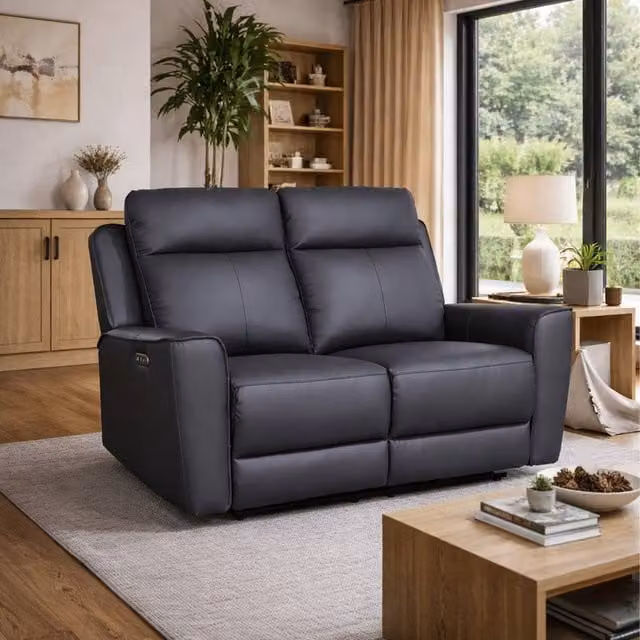 Aspire Rivington Real Leather 2 Seater Power Recliner Sofa with USB Charging in Anthracite Grey