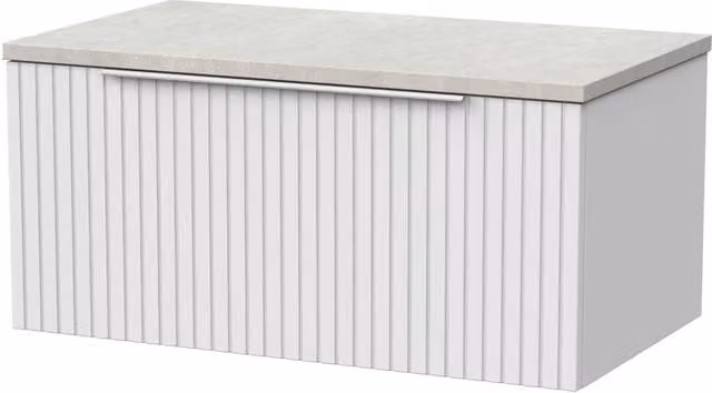 Balterley Callingwood Wall Mounted 1 Drawer Bathroom Vanity with White Sparkle Top, Matt White, Width: 80 cm