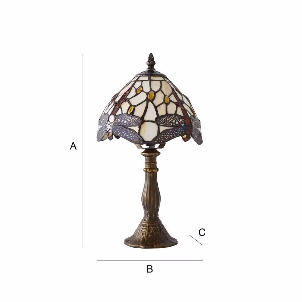 Nordara Tiffany Style Mosaic Stained Glass Table Lamp in Brown and Multicolour with Brass Details – 2