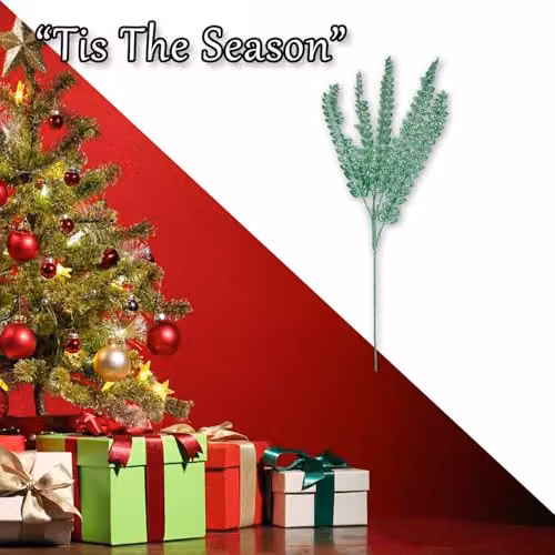 VFM e-Store Christmas Long Stem with Glitter Decoration, Green, H 80 cm x W 27 cm – 5