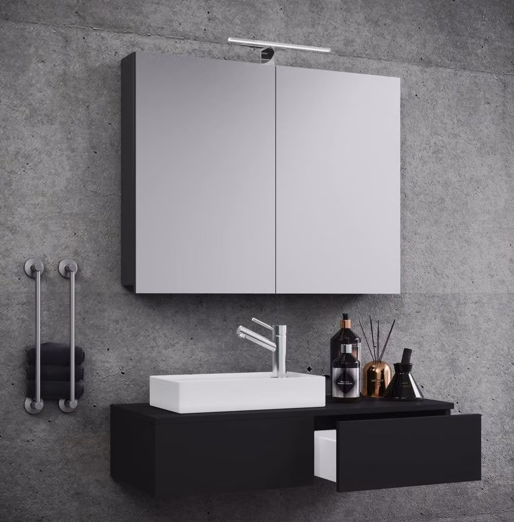 VCM Gudas 3-Piece Washroom Washbasin Cabinet Set in Matt Black – 2
