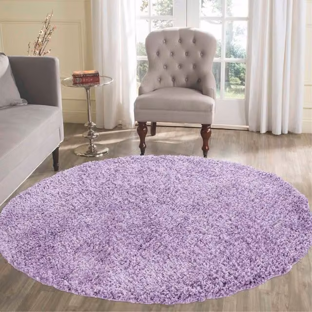 Desire Rugs Plain Shaggy Area Rug in Purple, W/D: 120 x 120 cm