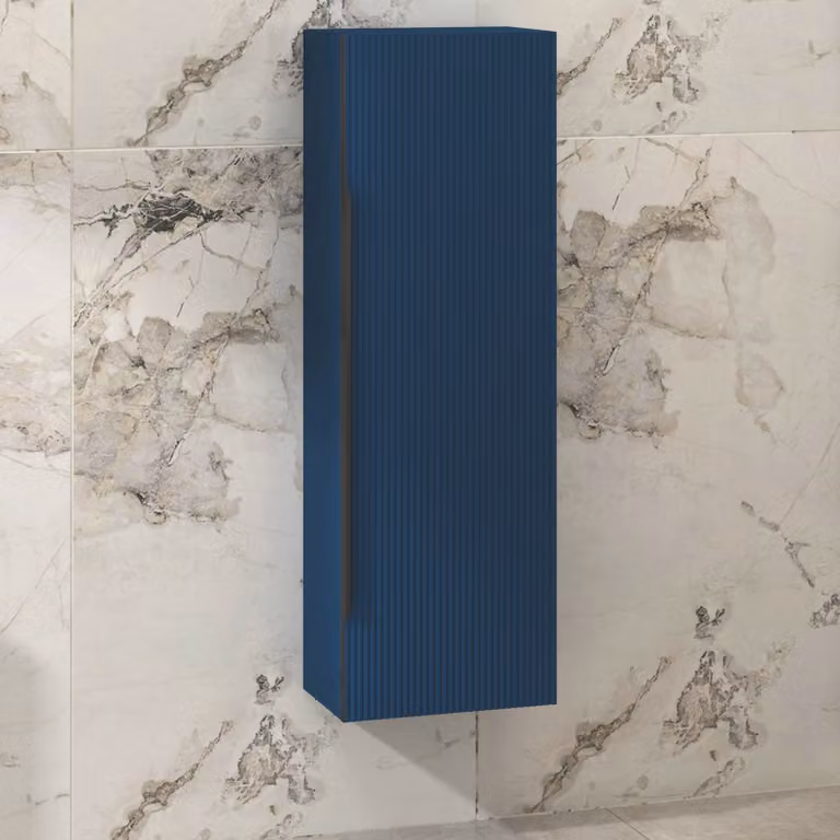 Royal Bathrooms Evora Wall Hung Tall Unit, Midnight Blue with Matt Black Handle, W: 40 cm, D: 40 cm, H: 120 cm