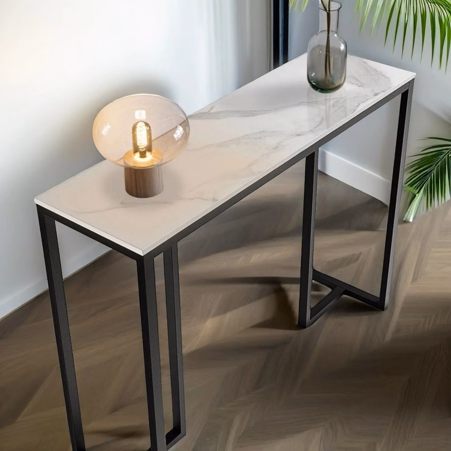 Pirlo Plush White Faux Marble Console Table with Ceramic Top, W/D/H: 100 x 30 x 78.5 cm – 2
